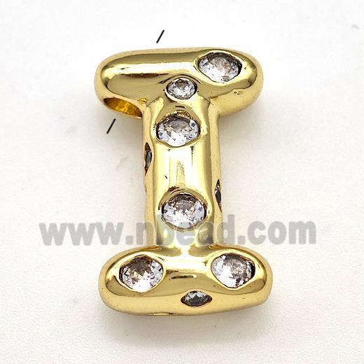Copper Letter-I Pendant Micro Pave Zirconia Gold Plated