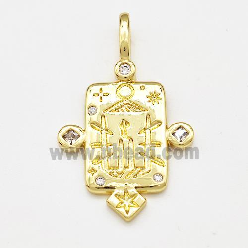 Copper Pendant Pave Zircon Rectangle Gold Plated