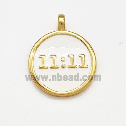 Copper Circle Pendant Double Eleven White Enamel Gold Plated