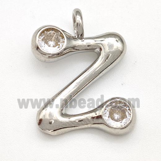 Copper Letter-Z Pendant Pave Zircon Platinum Plated