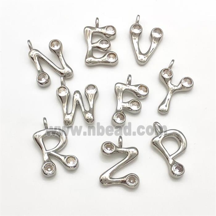 Copper Alphabet Pendant Pave Zircon Mixed Letters Platinum Plated