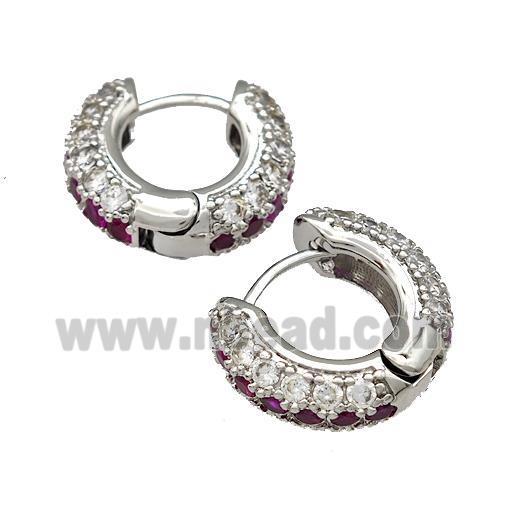 Copper Hoop Earring Micro Pave Zirconia Platinum Plated
