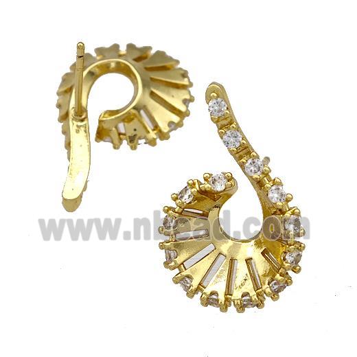 Copper Stud Earrings Pave Zirconia Spire Gold Plated