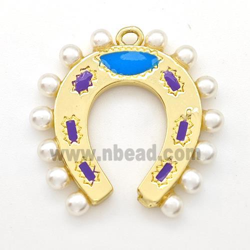 Copper Horseshoe Pendant Pave Pearlized Resin Gold Plated