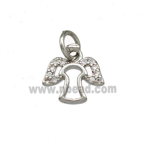 Copper Angel Pendant Pave Zirconia Platinum Plated