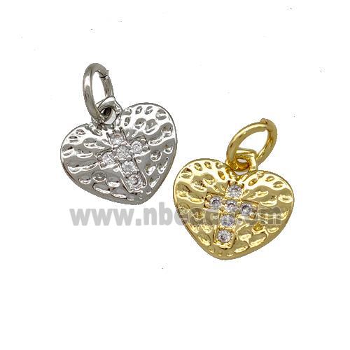 Copper Heart Pendant Micro Pave Zirconia Cross Mixed