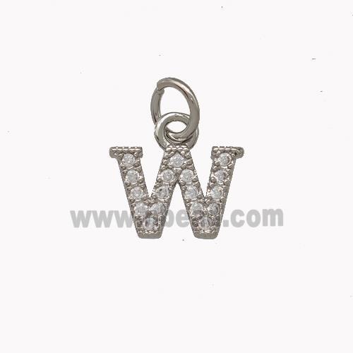 Copper Letter-W Pendant Pave Zirconia Platinum Plated