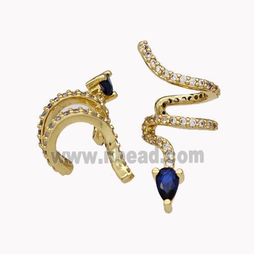 Copper Snake Clip Earrings Pave Zirconia Gold Plated