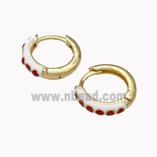 Copper Hoop Earrings Red White Enamel Gold Plated