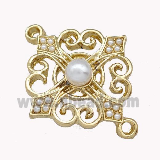 Copper Cross Connector Pave Pearlized Resin Gold Plated