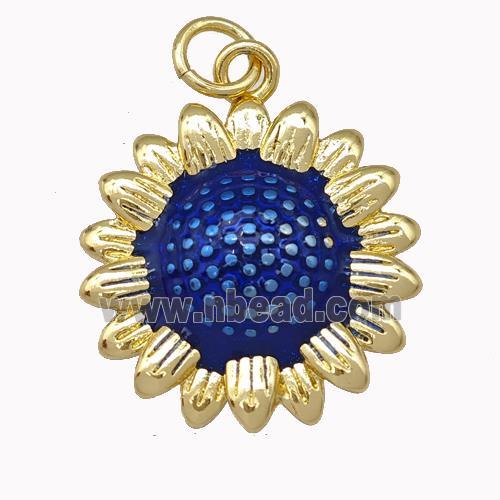 Copper Sunflower Pendant Blue Painted Gold Plated