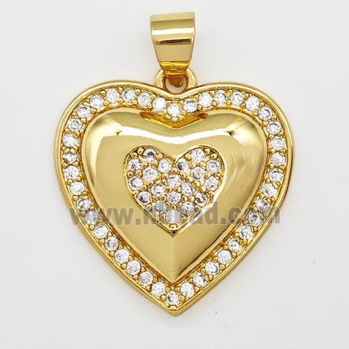 Copper Heart Pendant Micro Pave Zirconia Gold Plated