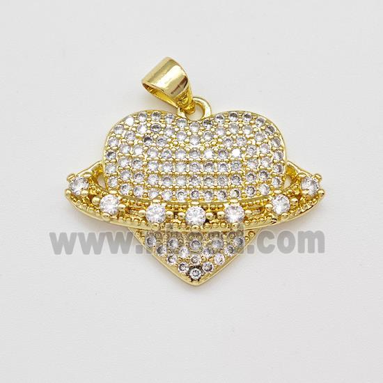 Copper Heart Pendant Micro Pave Zirconia Gold Plated