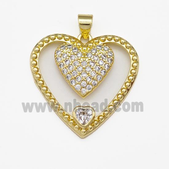 Copper Heart Pendant Micro Pave Zirconia Gold Plated