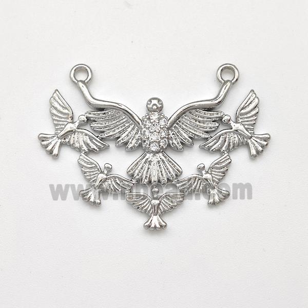 Copper Eagle Birds Pendant Micro Pave Zirconia 2loops Platinum Plated