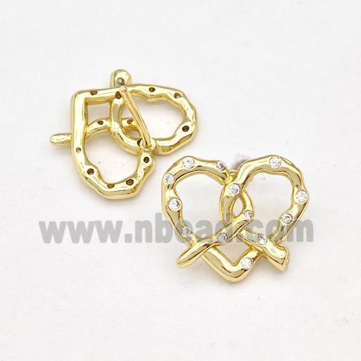 Copper Heart Stud Earring Pave Zirconia Gold Plated