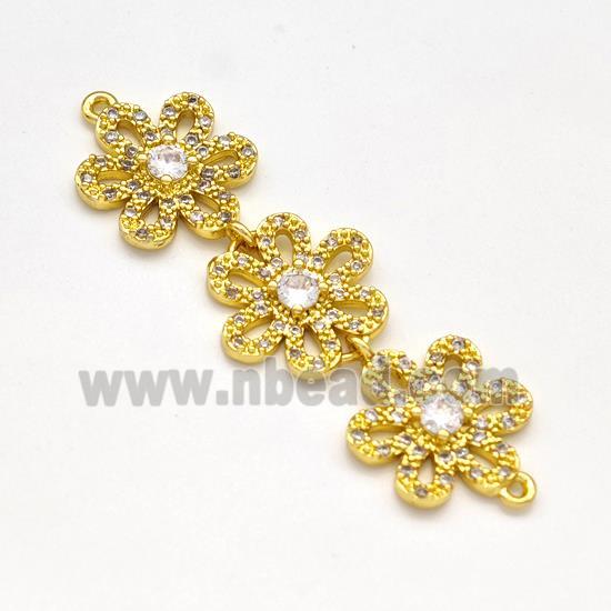 Copper Flower Pendant Micro Pave Zirconia Gold Plated