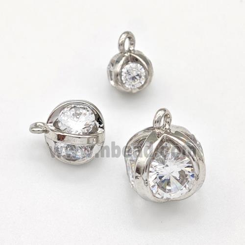 Copper Ball Pendant Pave Zirconia Platinum Plated
