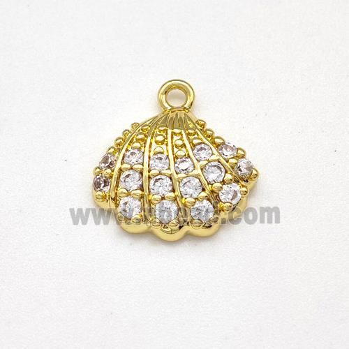 Scallop Shell Charms Copper Pendant Micro Pave Zirconia Gold Plated