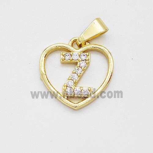 Copper Heart Pendant Pave Zirconia Letter-Z Gold Plated