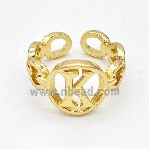 Copper Ring With Letter-K Gold Plated