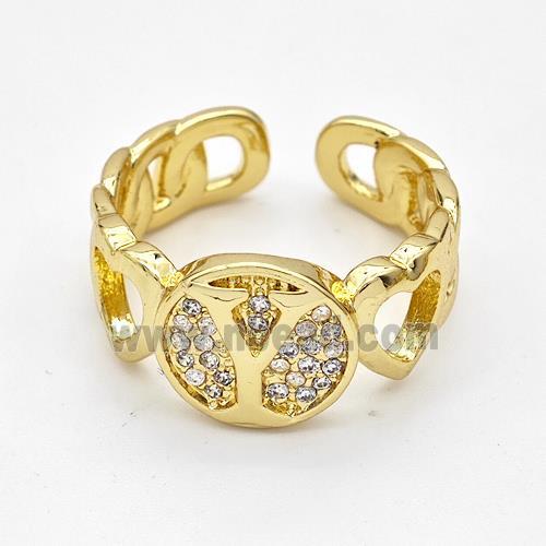 Copper Ring Pave Zirconia Letter-Y Gold Plated