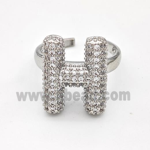 Copper Ring Pave Zirconia Letter-H Platinum Plated
