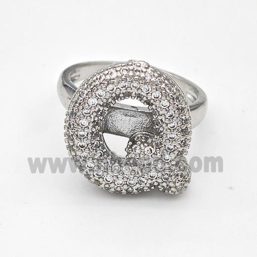 Copper Ring Pave Zirconia Letter-Q Platinum Plated