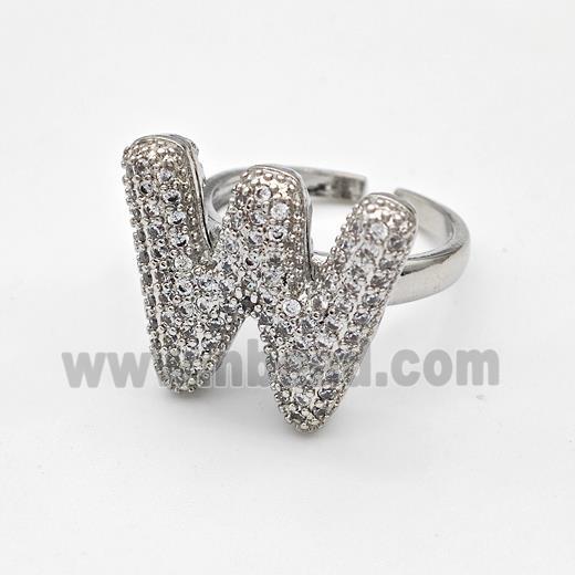 Copper Ring Pave Zirconia Letter-W Platinum Plated