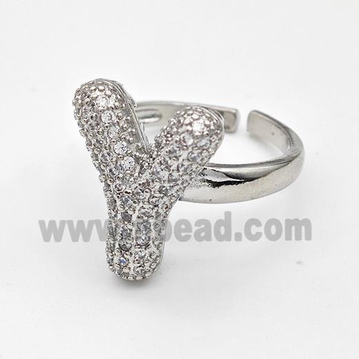 Copper Ring Pave Zirconia Letter-Y Platinum Plated