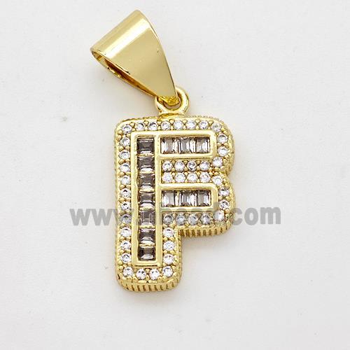 Copper Pendant Pave Zirconia Letter-F Gold Plated