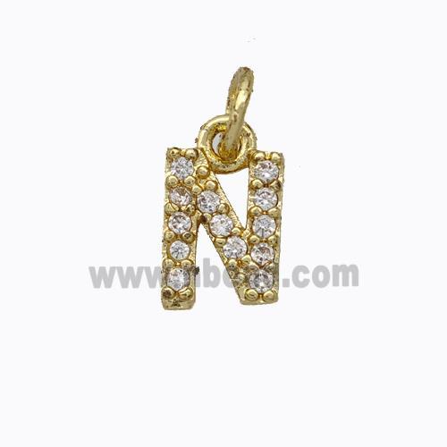 Copper Pendant Pave Zirconia Letter-N Gold Plated