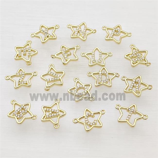 Copper Star Alphabet Pendant Pave Zirconia Mix Letters Gold Plated