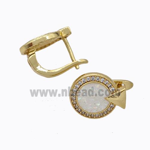 Copper Circle Latchback Earrings Pave Zirconia Fire Opal 18K Gold Plated