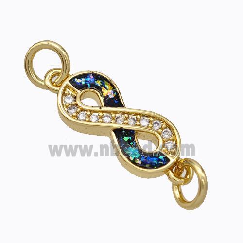 Copper Infinity Connector Pave Zirconia Multicolor Fire Opal 18K Gold Plated