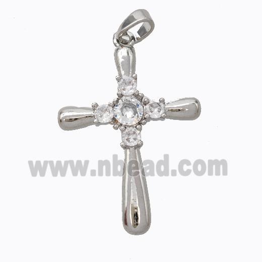 Copper Cross Pendant Pave Zirconia Platinum Plated