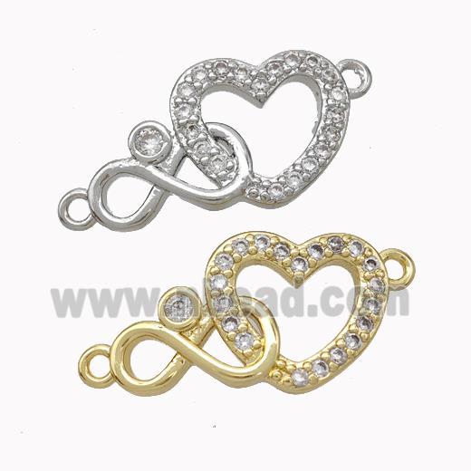 Copper Heart Infinity Connector Micropave Zirconia Mixed