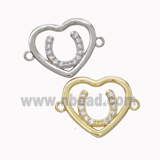 Copper Heart Connector Micropave Zirconia Horseshoe Mixed