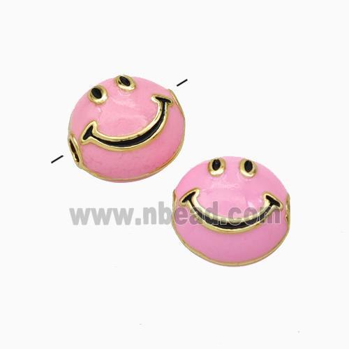 Copper Emoji Beads Pink Enamel Smileface Gold Plated
