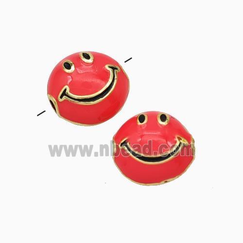 Copper Emoji Beads Red Enamel Smileface Gold Plated