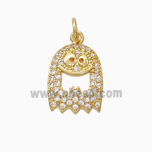 Halloween Ghost Charms Copper Pendant Pave Zirconia Gold Plated