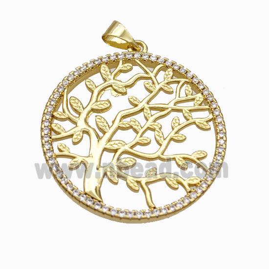 Copper Tree Pendant Micropave Zirconia Gold Plated