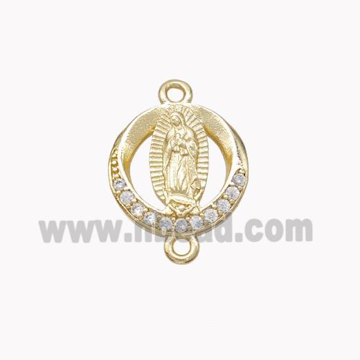 Virgin Mary Charms Copper Connector Pave Zirconia Gold Plated