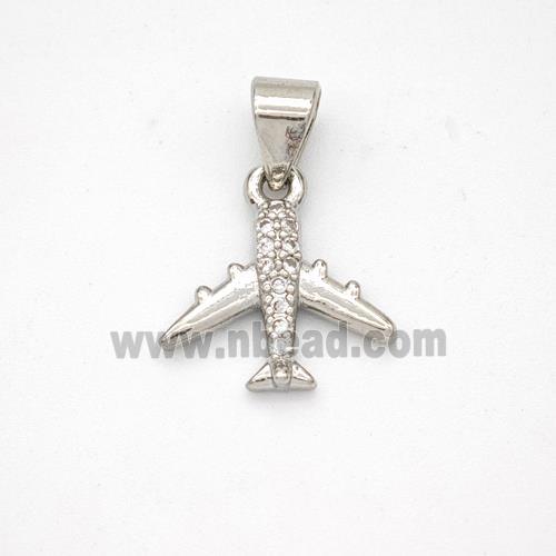 Copper Airplane Pendant Micropave Zirconia Platinum Plated