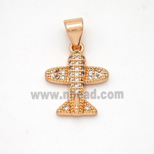 Copper Airplane Pendant Micropave Zirconia Rose Gold