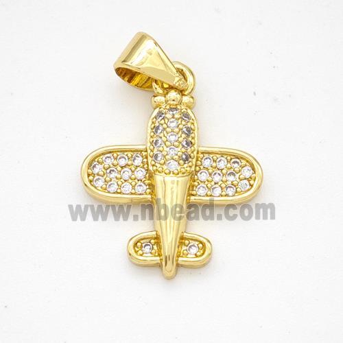 Copper Airplane Pendant Micropave Zirconia Gold Plated