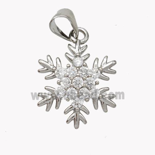 Copper Snowflake Pendant Micropave Zirconia Platinum Plated