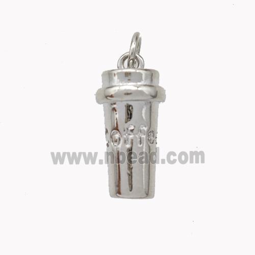 Coffee Cup Charms Copper Pendant Platinum Plated