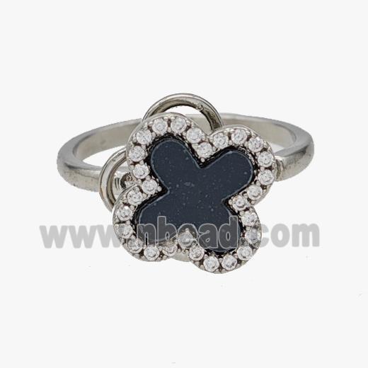 Copper Clover Rings Pave Zirconia Rotatable Adjustable Platinum Plated