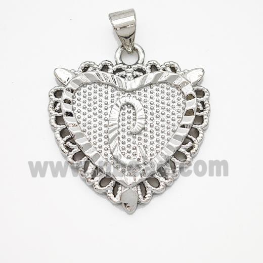Copper Heart Pendant Letter-C Platinum Plated